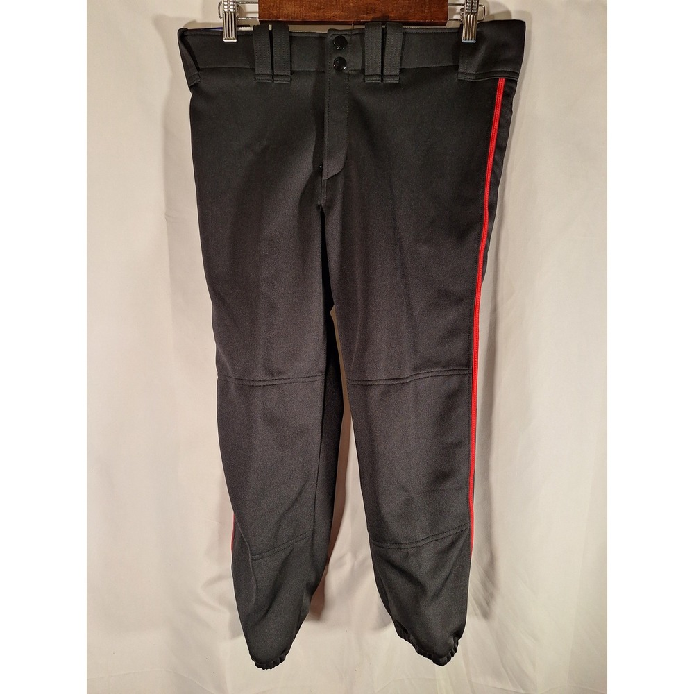 Mizuno Womens Softball Pants Medium Black Red Side Stripe Elastic Bottom NEW
